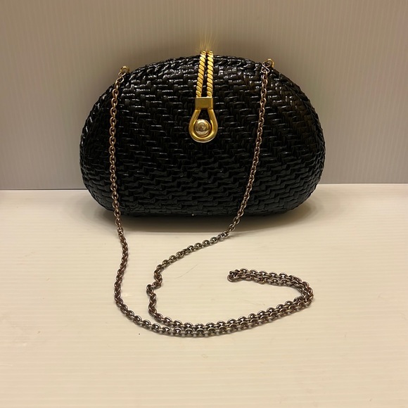 vanessa Handbags - Vintage  Black Lacquer Wicker Purse Shoulder Bag